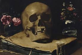 Vanitas Still Life with Skull, Books and Roses — Jan Davidsz. de Heem, c. 1628